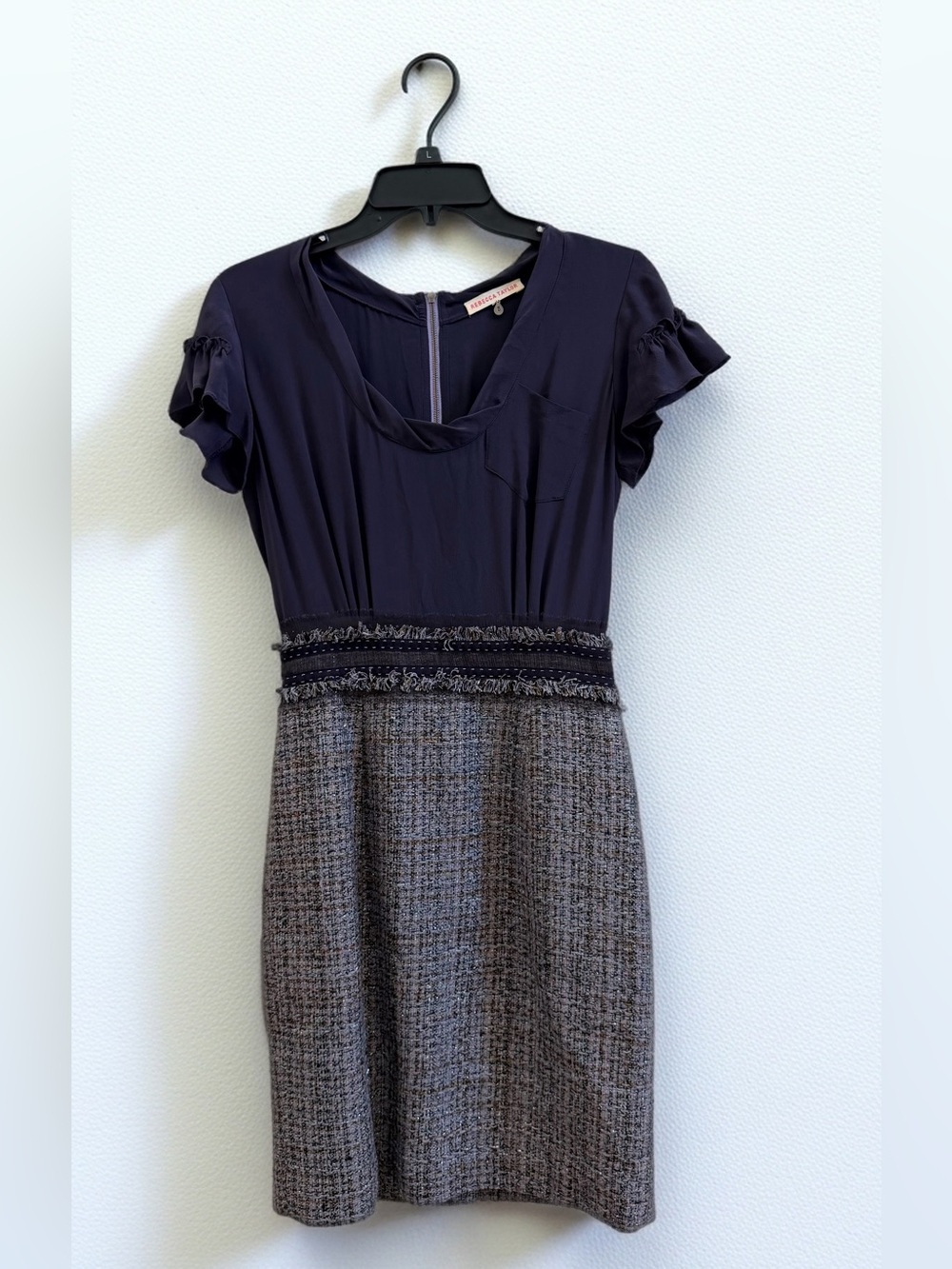 Rebecca Taylor Silk Tweed Sheath Dress 6 Purple Mixed Media Career Luxury EUC